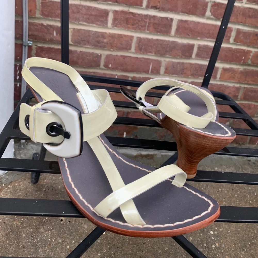 Bernardo White Leather Wedge Sandals by Vero Cuoio Sz. 12M - Picture 8 of 15